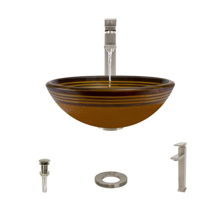 615 Glass Sink, Brushed Nickel Faucet, Sink Ring, and Pop-up Drain