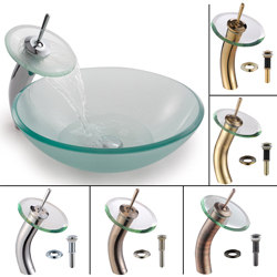 Kraus Glass Vessel Sink, Bathroom Faucet, Pop up Drain, Mounting Ring (Antique Brass)