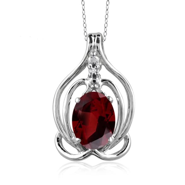 Jewelonfire 1.60 CT Garnet & Accent White Dia Pend in SS 24647 Red I2-I3 Garnet Garnet 1 5/8 Ct