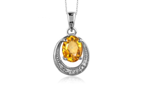 Jewelonfire 1.10 CT Citrine & Accent White Dia Pend in SS 23892 1 Ct I2-I3 Yellow Citrine Citrine