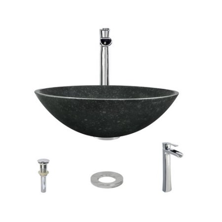 854 Honed Basalt Granite Sink with Faucet, Sink Ring, and Pop-up Drain in Chrome