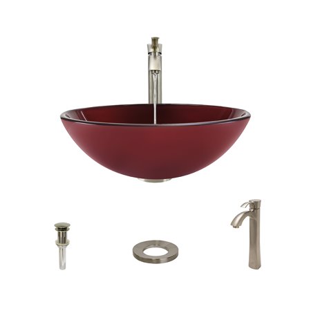 641 Hand Painted Glass Vessel Sink, Brushed Nickel Vessel Faucet, Sink Ring, and Vessel Pop-up Drain