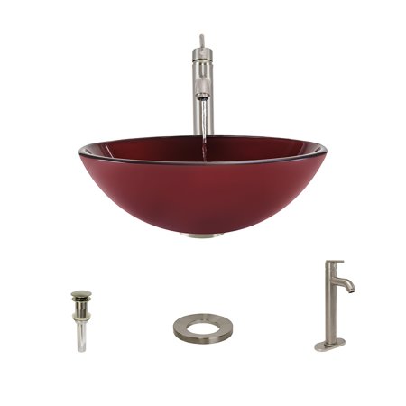 641 Hand Painted Glass Vessel Sink, Brushed Nickel Vessel Faucet, Sink Ring, and Vessel Pop-up Drain