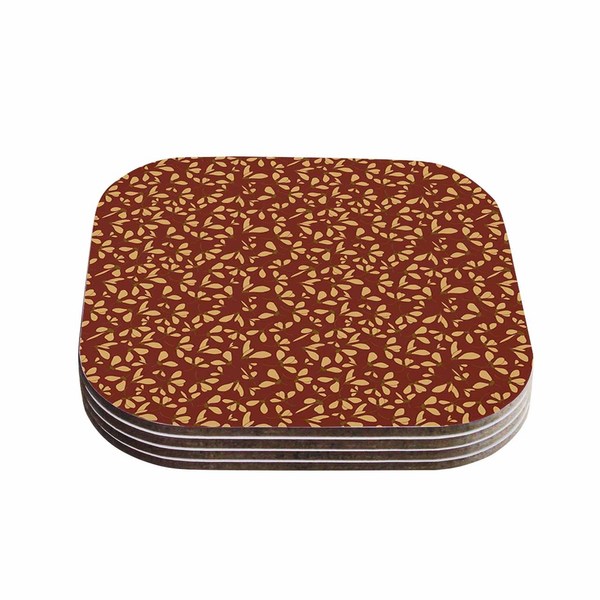 Kess InHouse Mayacoa Studio 'Under the Golden Hour' Gold Floral Coasters (Set of 4) (Under the Golden Hour)