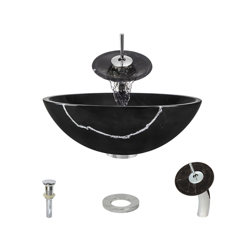 851 Marble Vessel Sink with Faucet, Sink Ring, and Pop-up Drain in Chrome