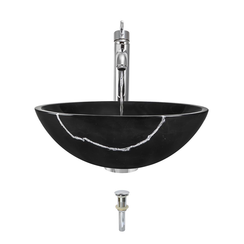 851 Marble Vessel Sink with Faucet, Sink Ring, and Pop-up Drain in Chrome