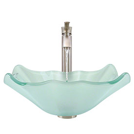 611 Frosted Glass Sink, Brushed Nickel Faucet, Sink Ring, Pop-up Drain
