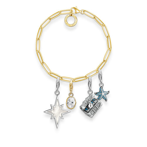 THOMAS SABO Charm-Armband Mit Anhnger 925er Sterlingsilber, Geschwrzt; 750er Gelbgold Vergoldung, Gold, L18.5