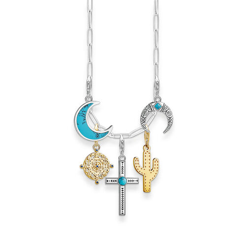 THOMAS SABO Charm-Halskette Mit Anhnger 925er Sterlingsilber, Geschwrzt; 750er Gelbgold Vergoldung, Silber, L45