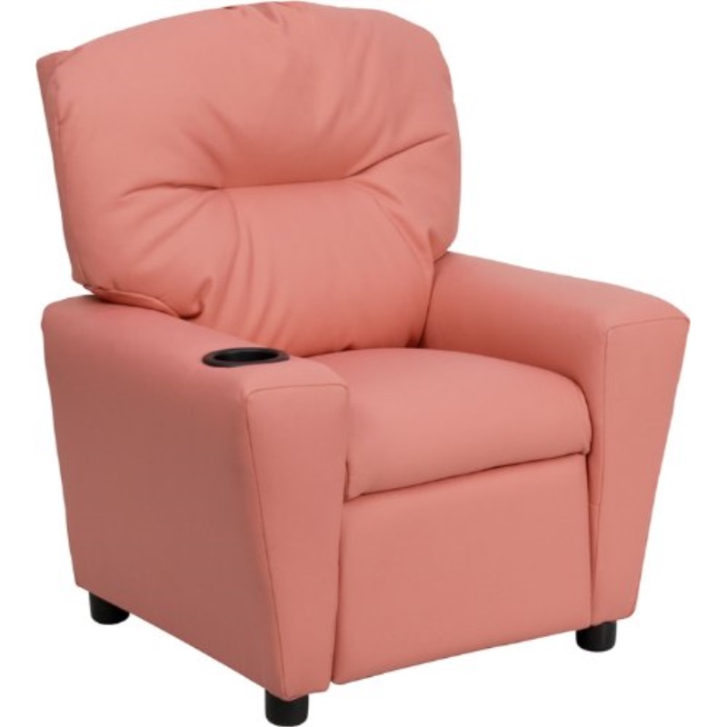 Offex Contemporary Pink Vinyl Kids Recliner with Cup Holder [BT-7950-KID-PINK-GG]