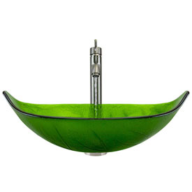 609 Colored Glass Vessel Sink, Brushed Nickel Faucet, Sink Ring, Pop-up Drain