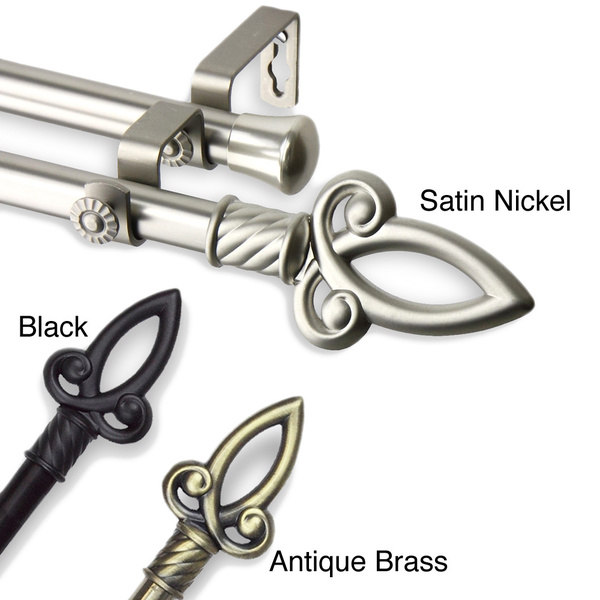 InStyleDesign Saber Adjustable Double Curtain Rod Antique Brass 120 to 170 Inch Brass Finish  Antique