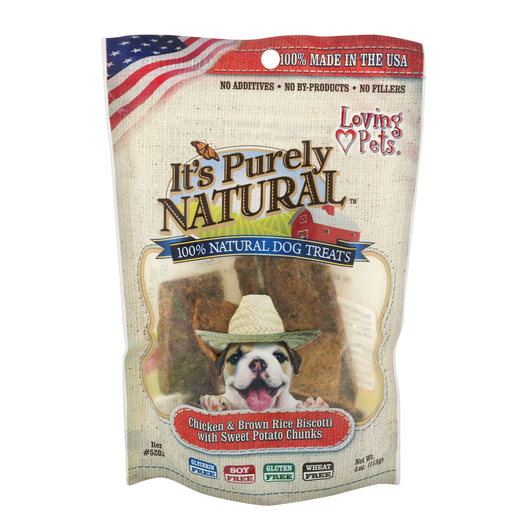 Loving Pets It's 100% Purely Natural Dog Treats Chicken & Brown Rice Biscotti with Sweet Potato Chunks, 4.0 OZ