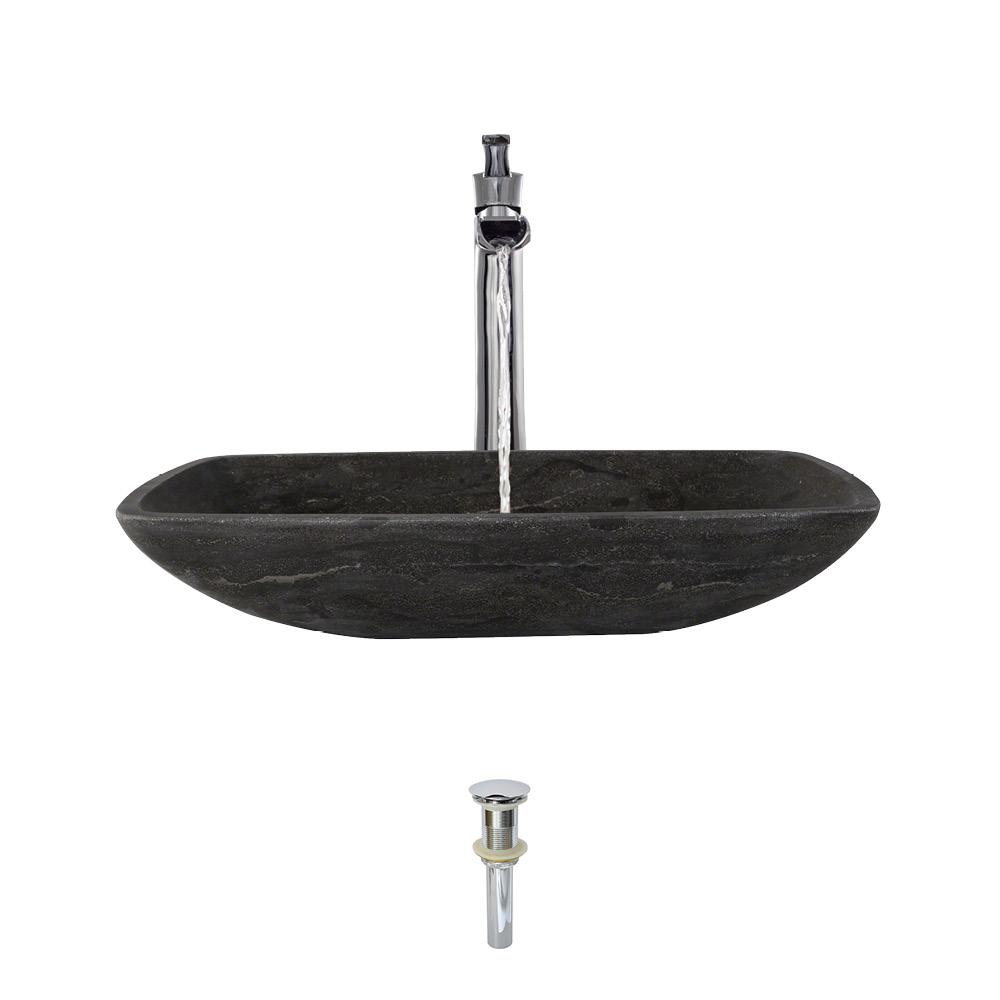 868 Limestone Vessel Sink Ensemble with Chrome Finish 731 Faucet  Pop-up Drain  and Sink Ring
