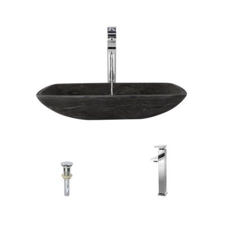 MR Direct 868 Limestone Vessel Sink Ensemble with Chrome Finish 721 Faucet  Pop-up Drain  and Sink Ring