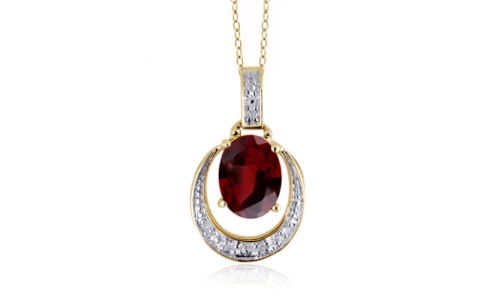 Jewelonfire 1.60 CT Garnet & 1/20 CT White Dia Pend in SS 22799 Red I2-I3 Garnet Garnet 1 5/8 Ct