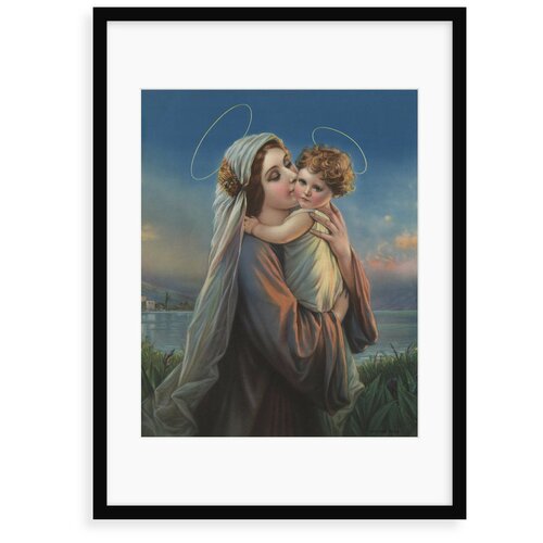 'Calendar Illustration of Virgin Mary Holding Baby Jesus Canvas' Graphic Art Astoria Grand Format: Framed Paper, Size: 100 Cm H X 70 Cm W X 2.3 Cm D