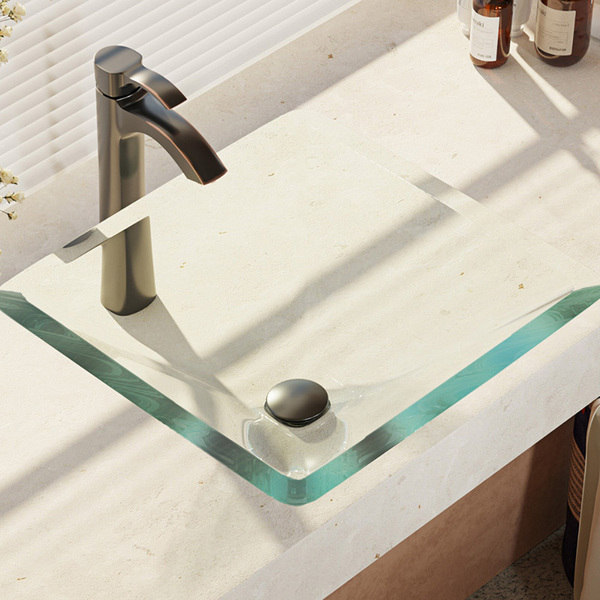R5-5003-CRY-R9-7006 Crystal Glass Vessel Sink with Faucet, Sink Ring, and Pop-up Drain