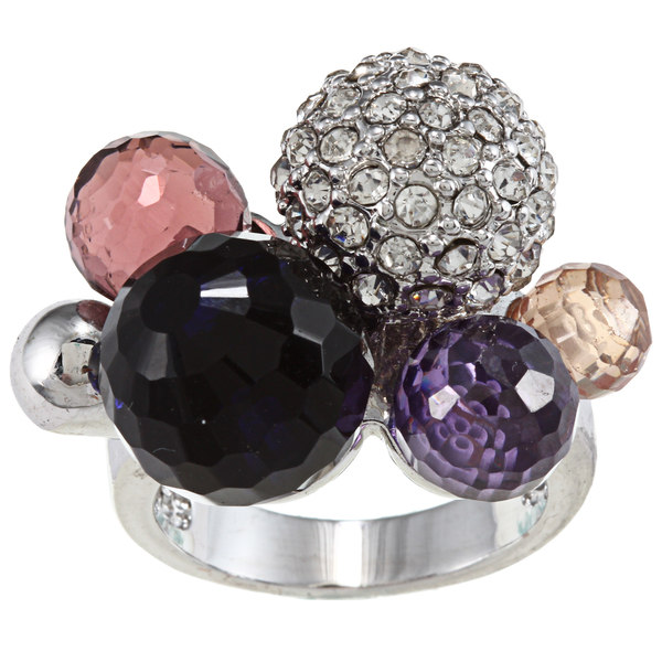 City by City City Style Silvertone Multi-colored Crystal and CZ Berry Bubble Ring