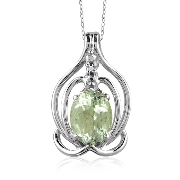 Jewelonfire 1.30 CT Green AME & Accent White Dia Pend in SS 24273 Green I2-I3 1 1/4 Ct Amethyst Green Amethyst