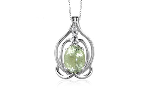 Jewelonfire 1.30 CT Green AME & Accent White Dia Pend in SS 24273 I2-I3 Green 1 1/4 Ct Amethyst Green Amethyst