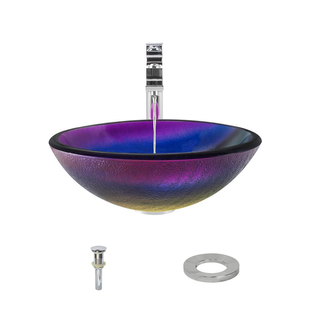 619 Frosted Rainbow Sink, Chrome Faucet, Sink Ring, Pop-up Drain