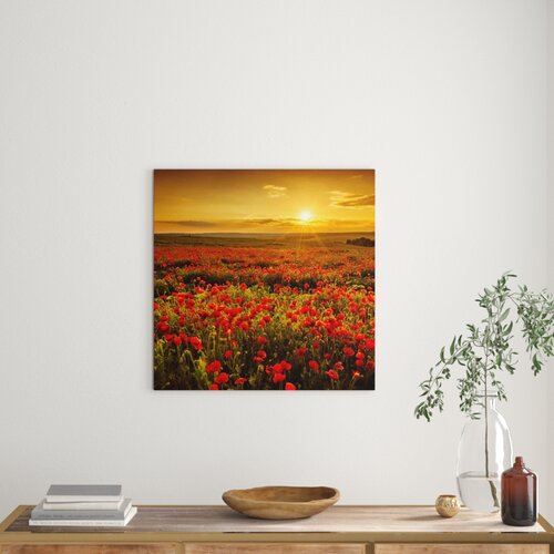Romantic Poppy Field in the Golden Hour Photographic Print on Canvas East Urban Home