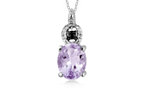 Jewelonfire 1.05 CT Pink AME & 1/20 CT Blk & Wht Dia Pend in SS 24629 Pink 1 Ct I2-I3 Amethyst Pink Amethyst