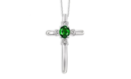 Jewelonfire 0.23 CTW Chrome & Accent White Dia Pend in SS 23536 I2-I3 Green 1/4 Ct Chrome Diopside Chrome Diopside