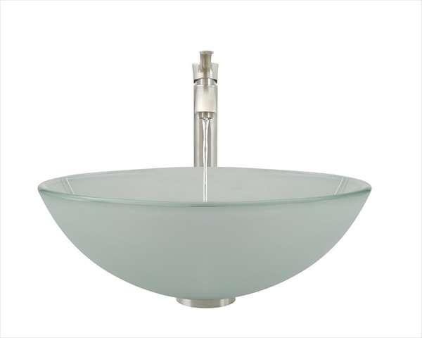Frosted Glass Sink, Brushed Nickel Faucet, Sink Ring, and Pop-up Drain