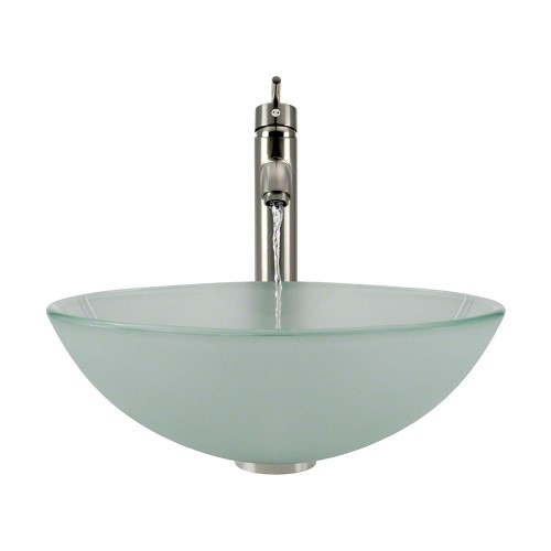 Frosted Glass Sink, Brushed Nickel Faucet, Sink Ring, and Pop-up Drain