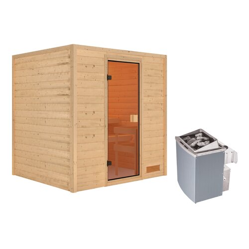 Massivholzsauna Adelina Fr 2 Personen Woodfeeling Ofen: 9 KW Interne Steuerung