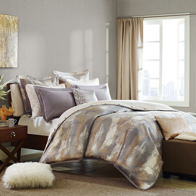 Graphix Collection FB10-1136 Queen Size Jacquard Comforter Set with Metallic Print  100% Polyester and Decorative Buttons in