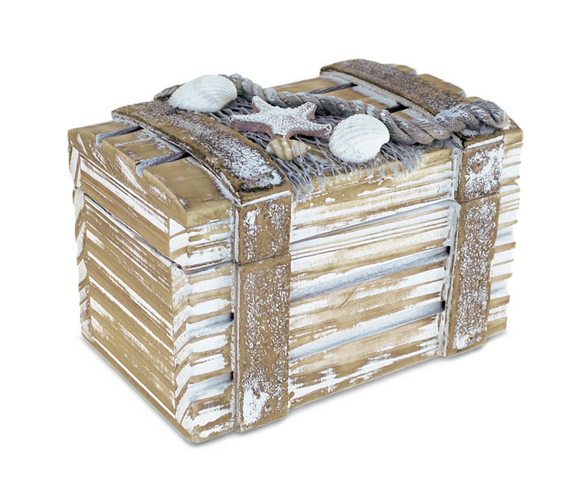 Puzzled Baja Small Rustic Wood Nautical Jewelry Box  4.25  X 2.75  Handcrafted Hinged Lid Starfish Seashell Decor Keepsake Desk Organizer or Gift Box 