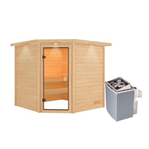 Massivholzsauna Tilda Fr 2 Personen Woodfeeling Ofen: 9 KW Interne Steuerung
