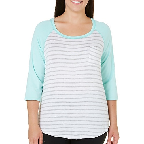 Moa Moa Juniors Plus Baseball Stripe Top-3X,WHITE/GREY/MINT GREEN
