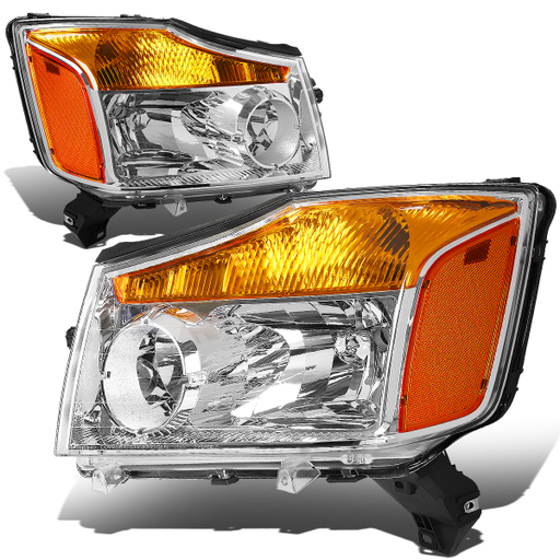 For 2004 to 2015 Nissan Titan / Armada Pair Chrome Housing Amber Corner Headlight Headlamps 05 06 07 08 09 10 11 12 13 14 Left+Right