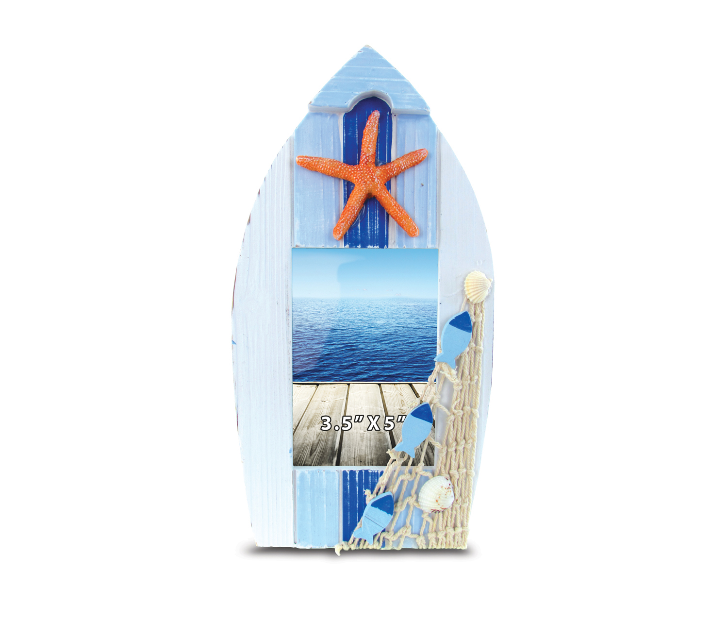 CoTa Global Blue Boat Shaped 3.5  X 5  Photo Frame Nautical Handcrafted Standing Wooden Picture Holder