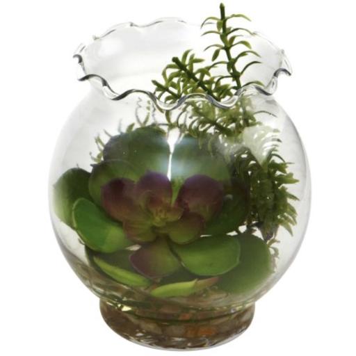 Nearly Natural 6781-S2 Succulent Plant with Fluted Vase, Green/Purple, Set of 2