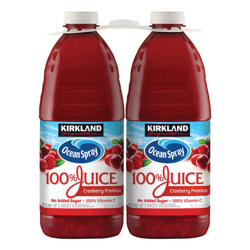 Kirkland Signature Ocean Spray Cranberry Premium 100% Juice, 96 Fl Oz, 2-count