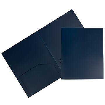JAM Paper 2-Pocket Heavy Duty Plastic Folders, Navy Blue, 108/Pack (383Hnab) | Quill