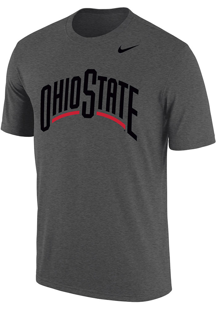 Nike Ohio State Buckeyes Grey Logo Short Sleeve T Shirt, Grey, 65% COTTON / 35% POLYESTER, Size L