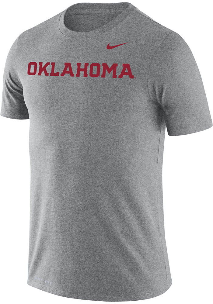 Nike Oklahoma Sooners Grey Word Short Sleeve T Shirt, Grey, 65% COTTON / 35% POLYESTER, Size S