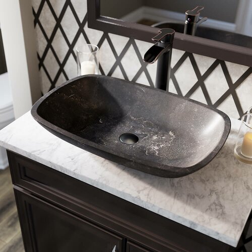 MR Direct 868 Limestone Vessel Sink Ensemble with Antique Bronze Finish 731 Faucet  Pop-up Drain  and Sink Ring