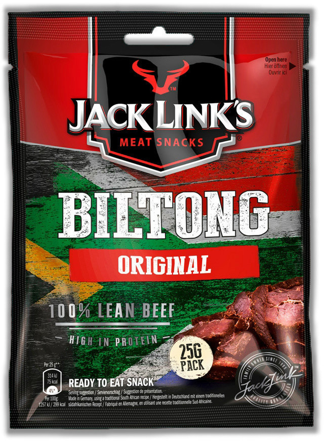 Jack Link's Biltong, Original Flavour, Multipack of 12 X 25g Bags, Beef Jerky with No MSG, High Protein Meat Snack, Perfect for on the Go