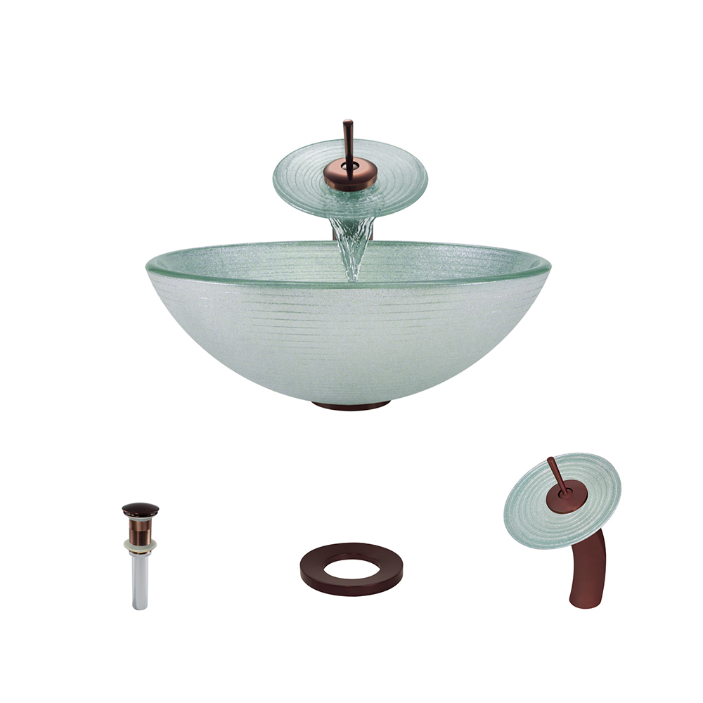 636 Foil Undertone Glass Vessel Sink, with Oil-Rubbed Bronze Vessel Faucet, Sink Ring, and Vessel Pop-up Drain