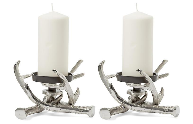 Antler Polished Nickel Pillar Holders (Set of 2)