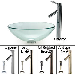Kraus Glass Vessel Sink, Bathroom Faucet, Pop up Drain, Mounting Ring (Antique Brass)