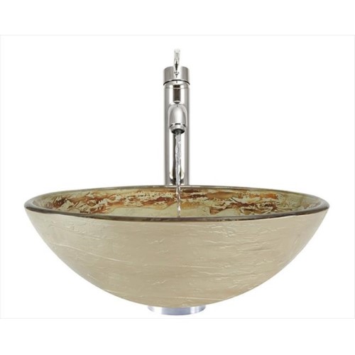 631 Foil Glass Sink, Chrome Vessel Faucet, Sink Ring, Pop-up Drain