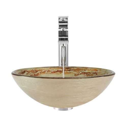 631 Foil Glass Sink, Chrome Vessel Faucet, Sink Ring, Pop-up Drain